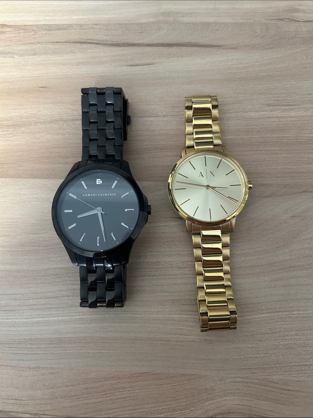 2 Armani Exchange Black and Gold Men's Bracelet Watches